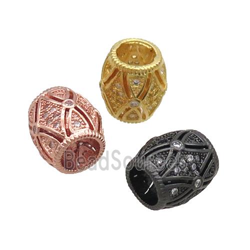 Copper Barrel Beads Pave Zircon Large Hole Mixed