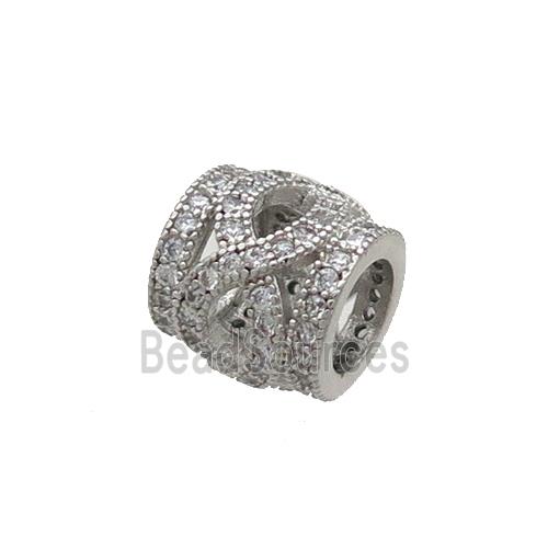 Copper Tube Beads Pave Zircon Platinum Plated