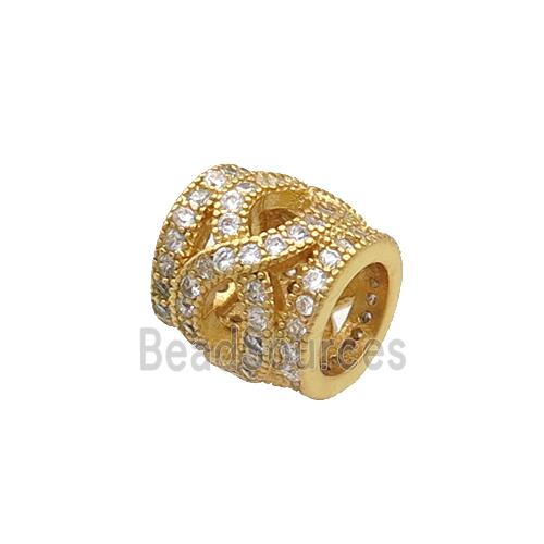 Copper Tube Beads Pave Zircon Gold Plated