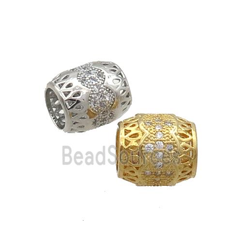 Copper Barrel Beads Pave Zircon Large Hole Mixed