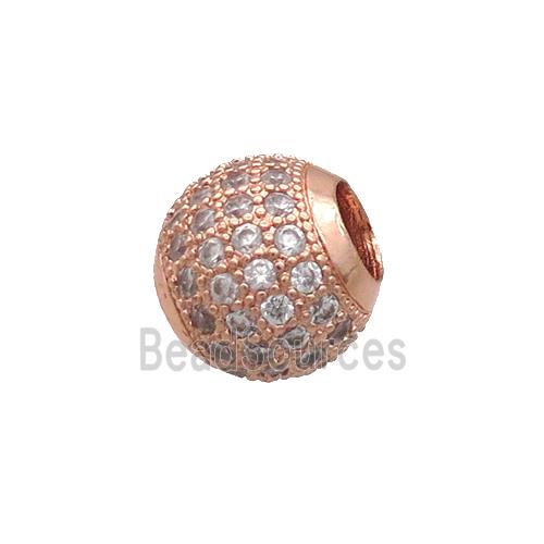 Copper Round Beads Pave Zircon Large Hole Rose Gold