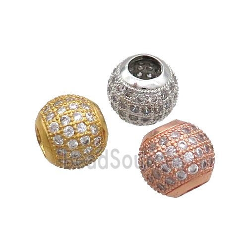 Copper Round Beads Pave Zircon Large Hole Mixed