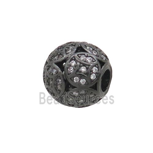 Copper Round Beads Pave Zircon Large Hole Black Plated