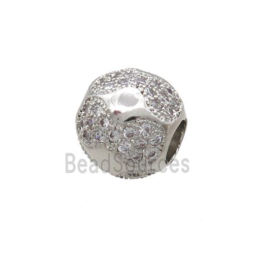 Copper Round Beads Pave Zircon Large Hole Platinum Plated