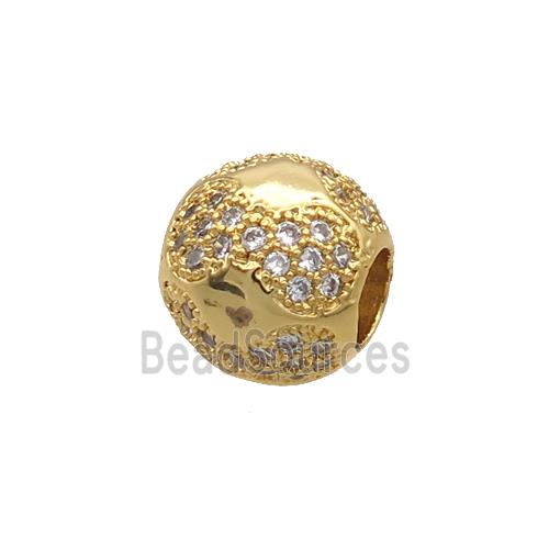 Copper Round Beads Pave Zircon Large Hole Gold Plated