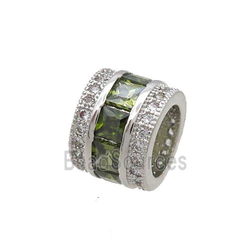 Copper Tube Beads Pave Zircon Large Hole Platinum Plated