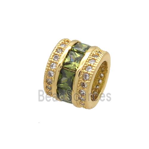 Copper Tube Beads Pave Zircon Large Hole Gold Plated