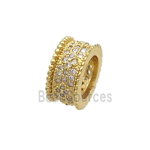 Copper Tube Beads Spacer Pave Zircon Large Hole Gold Plated