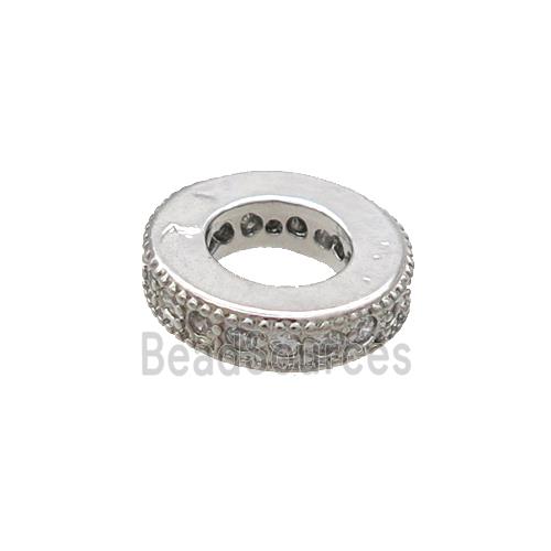 Copper Heishi Beads Pave Zircon Large Hole Platinum Plated