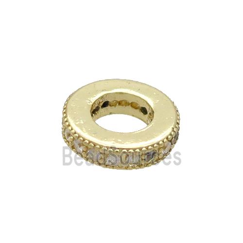 Copper Heishi Beads Pave Zircon Large Hole Gold Plated