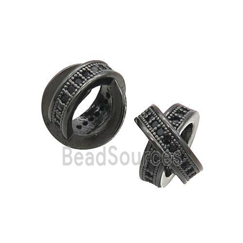 Copper X Beads Pave Zircon Double Circle Black Plated