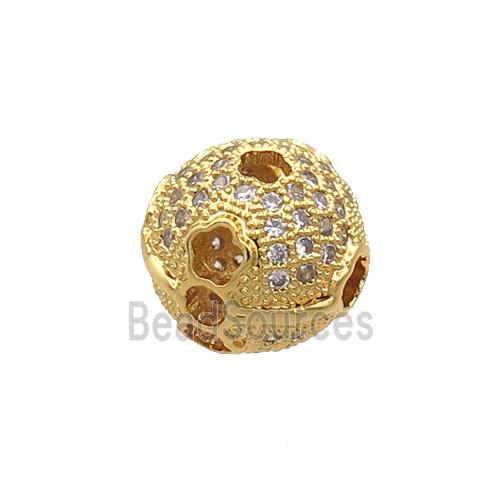 Copper Round Beads Pave Zircon Gold Plated