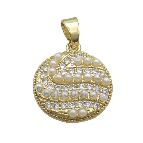 Copper Circle Pendant Pave Zircon Pearlized Resin Gold Plated