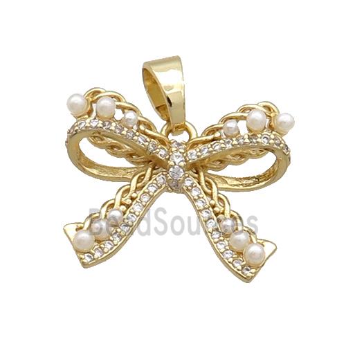 Copper Knot Pendant Pave Zircon Pearlized Resin Gold Plated