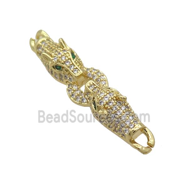 Copper Leopard Connector Pave Zircon Gold Plated