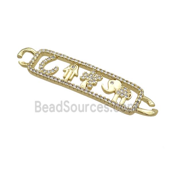 Copper Rectangle Connector Elephant Pave Zircon Gold Plated