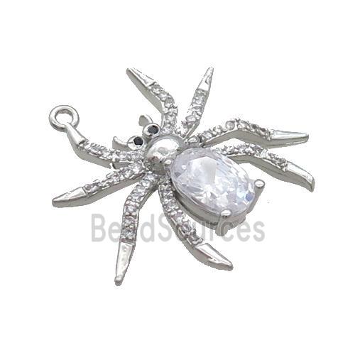 Copper Spider Charms Pendant Pave Zircon Crystal Glass Platinum Plated