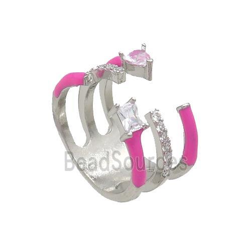 Copper Ring Pave Zircon Hotpink Enamel Platinum Plated