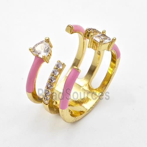 Copper Ring Pave Zircon Pink Enamel Gold Plated