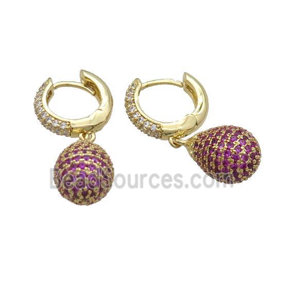 Coppear Hoop Earring Pave Hotpink Zircon Teardrop Gold Plated