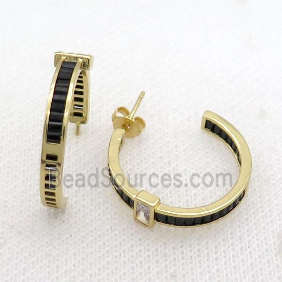 Copper Stud Earring Pave Black Zircon Gold Plated