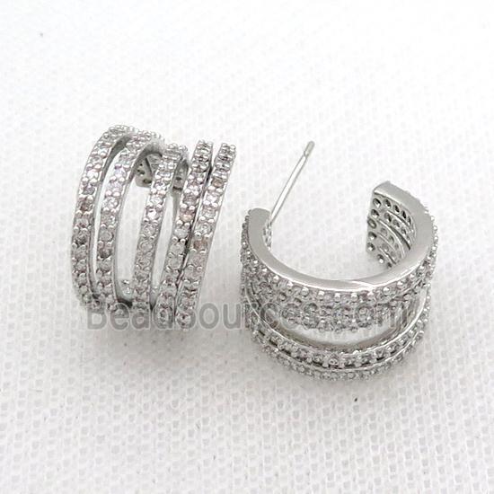 Copper Stud Earring Pave Zircon Platinum Plated