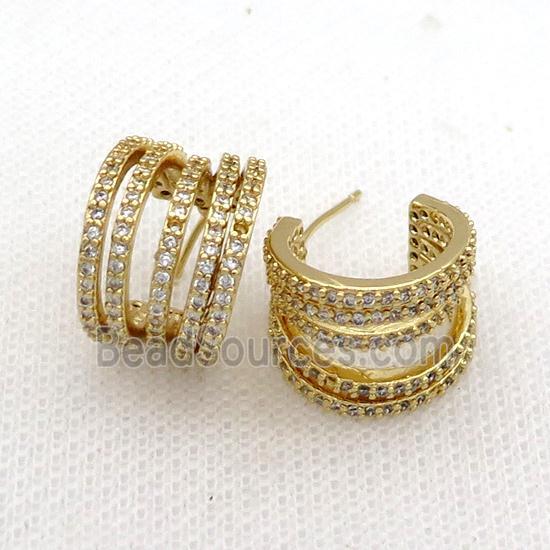 Copper Stud Earring Pave Zircon Gold Plated