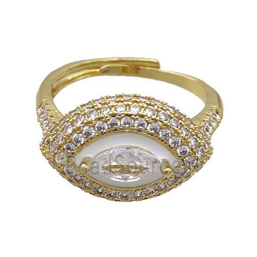 Copper Ring Pave Zircon White Enamel Eye Adjustable Gold Plated