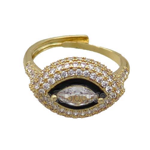 Copper Ring Pave Zircon Black Enamel Eye Adjustable Gold Plated