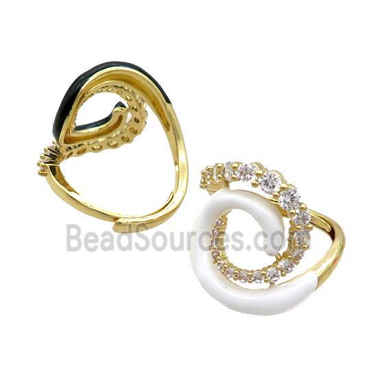 Copper Ring Pave Zircon White Enamel Adjustable Gold Plated