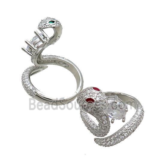 Copper Ring Pave Zircon Snake Adjustable Platinum Plated