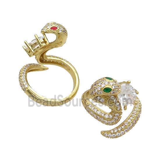 Copper Ring Pave Zircon Snake Adjustable Gold Plated