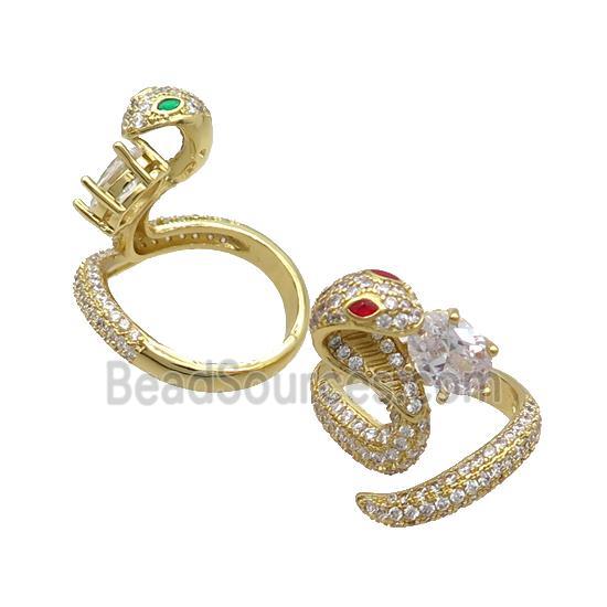 Copper Ring Pave Zircon Snake Adjustable Gold Plated