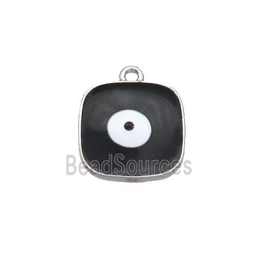 Copper Square Pendant Black Enamel Evil Eye Platinum Plated