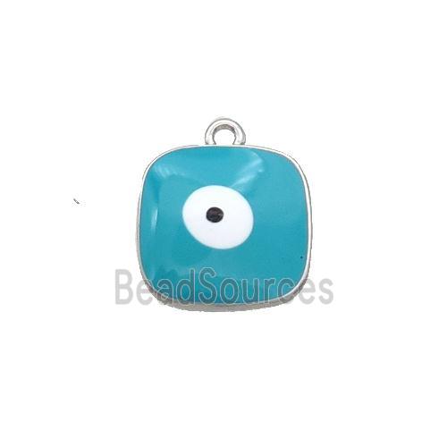 Copper Square Pendant Teal Enamel Evil Eye Platinum Plated