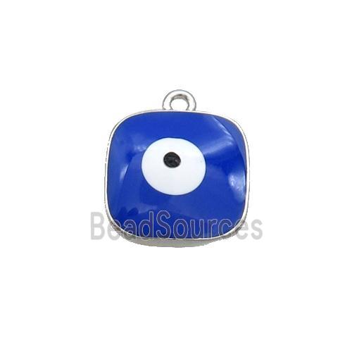 Copper Square Pendant Blue Enamel Evil Eye Platinum Plated