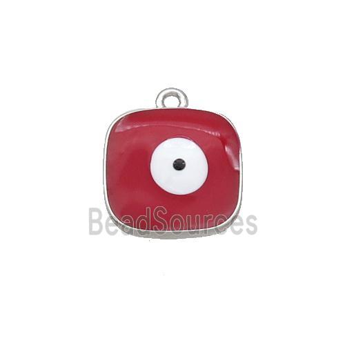 Copper Square Pendant Red Enamel Evil Eye Platinum Plated