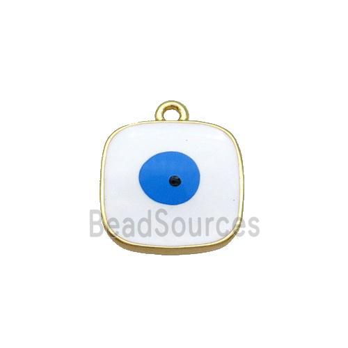 Copper Square Pendant White Enamel Evil Eye Gold Plated