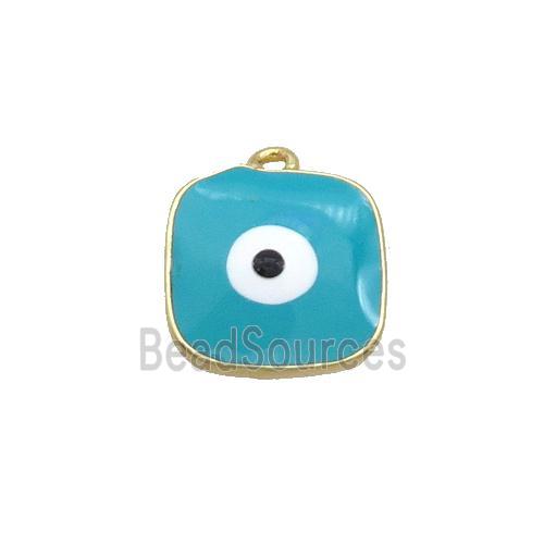 Copper Square Pendant Teal Enamel Evil Eye Gold Plated