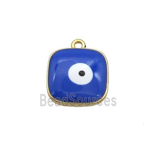 Copper Square Pendant Royalblue Enamel Evil Eye Gold Plated