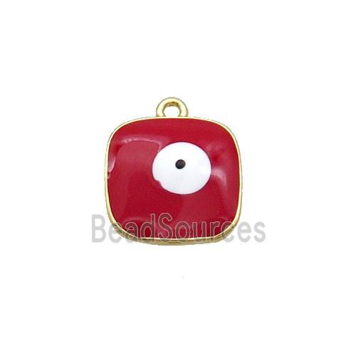 Copper Square Pendant Red Enamel Evil Eye Gold Plated