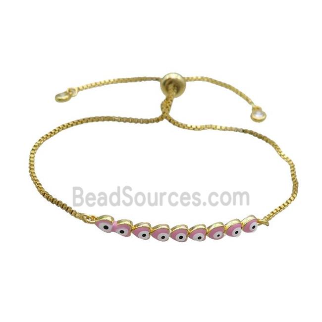 Copper Bracelet Pink Enamel Evil Eye Heart Adjustable Gold Plated