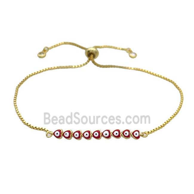 Copper Bracelet Red Enamel Evil Eye Heart Adjustable Gold Plated