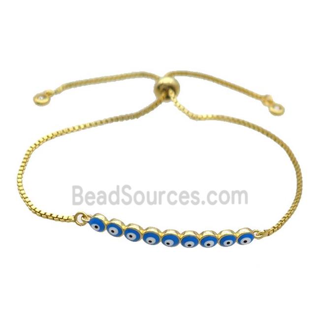 Copper Bracelet Blue Enamel Evil Eye Adjustable Gold Plated