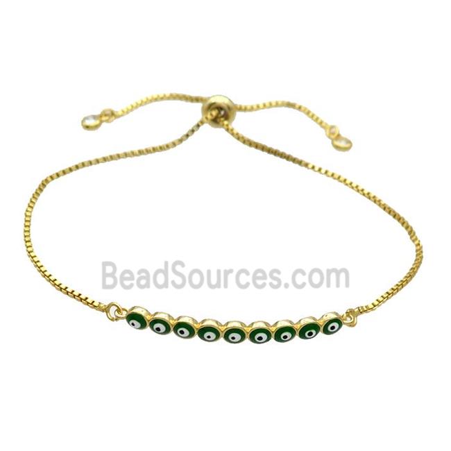 Copper Bracelet Green Enamel Evil Eye Adjustable Gold Plated