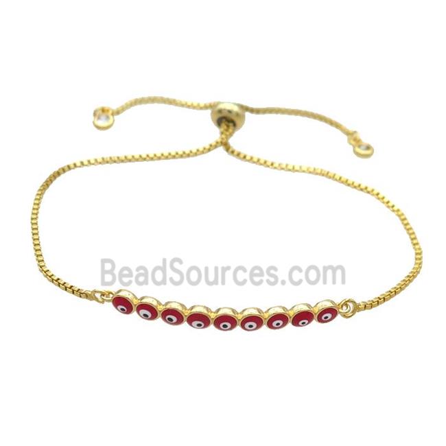 Copper Bracelet Red Enamel Evil Eye Adjustable Gold Plated