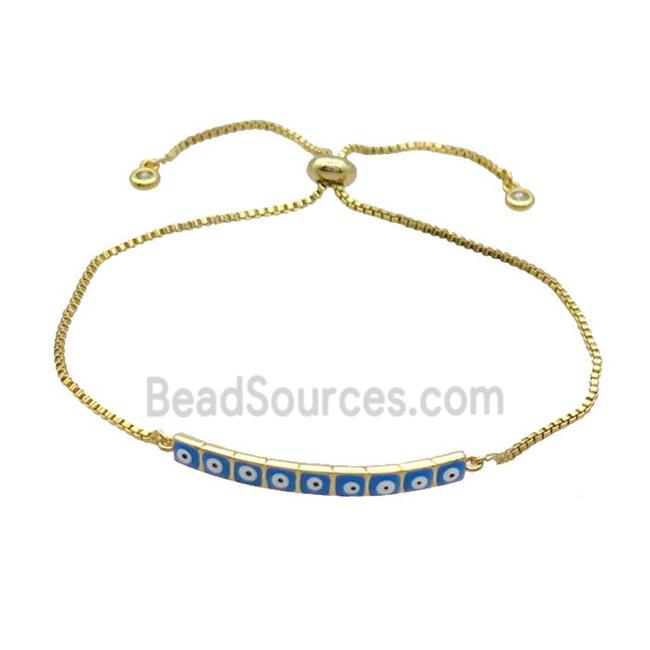 Copper Bracelet Blue Enamel Evil Eye Adjustable Gold Plated