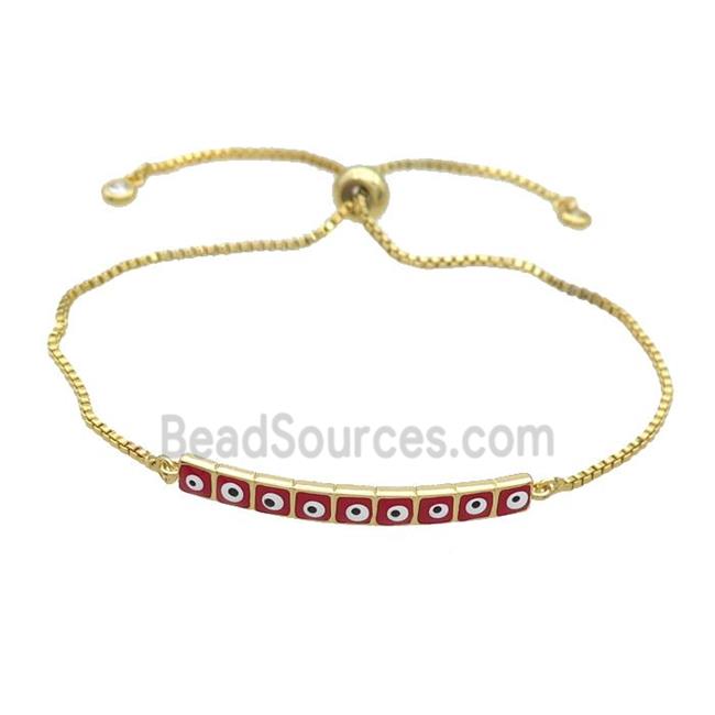 Copper Bracelet Red Enamel Evil Eye Adjustable Gold Plated