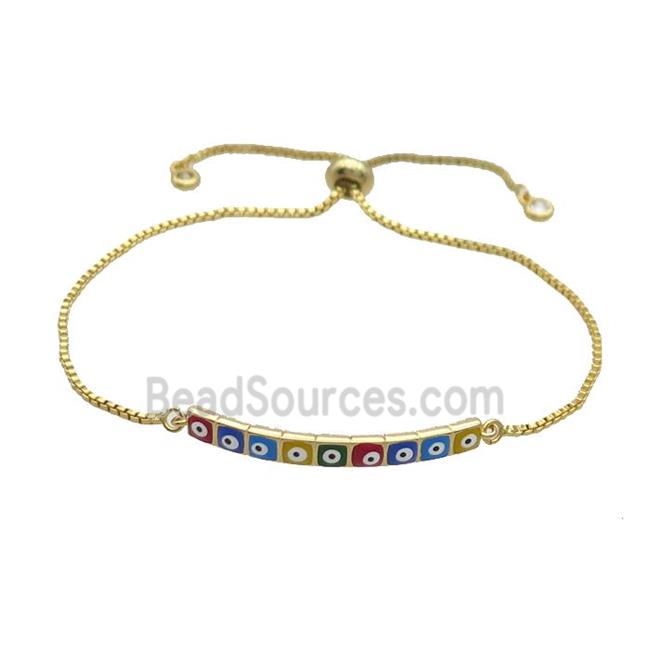 Copper Bracelet Multicolor Enamel Evil Eye Adjustable Gold Plated