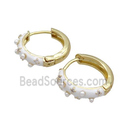 Copper Hoop Earring White Enamel Gold Plated